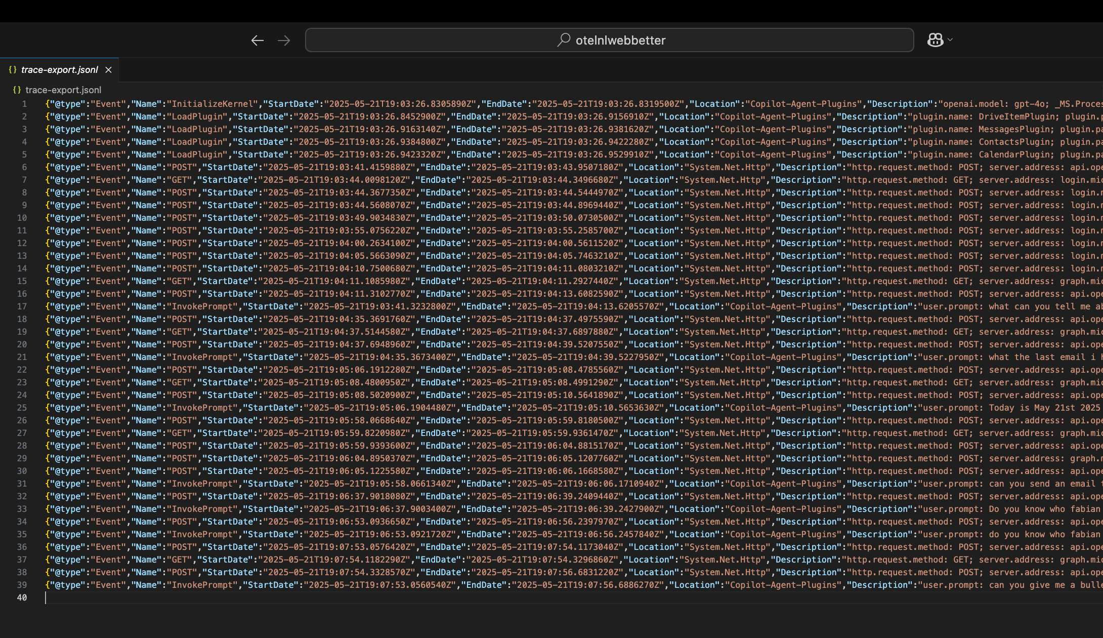 Trace export schema preview
