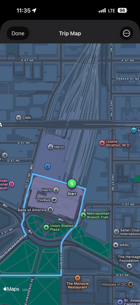 Start pin at Union Station, DC