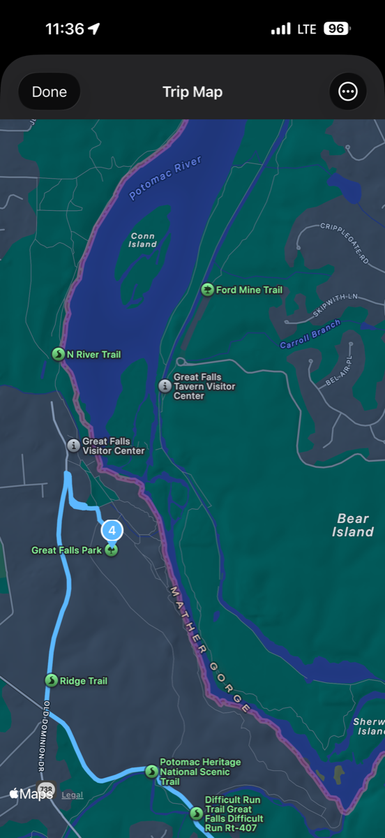 Great Falls Park area on the map