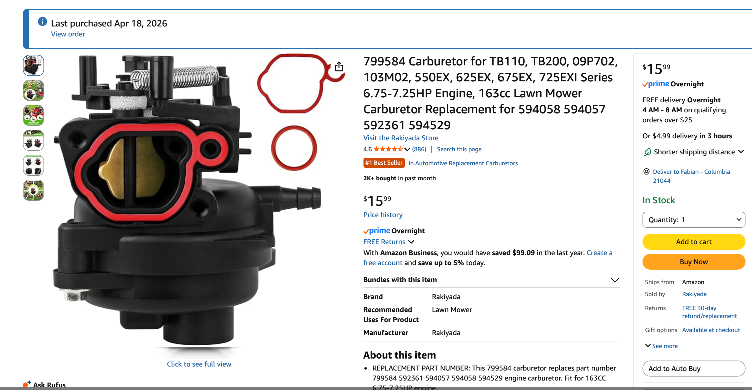 Lawnmower running again after replacing the carburetor