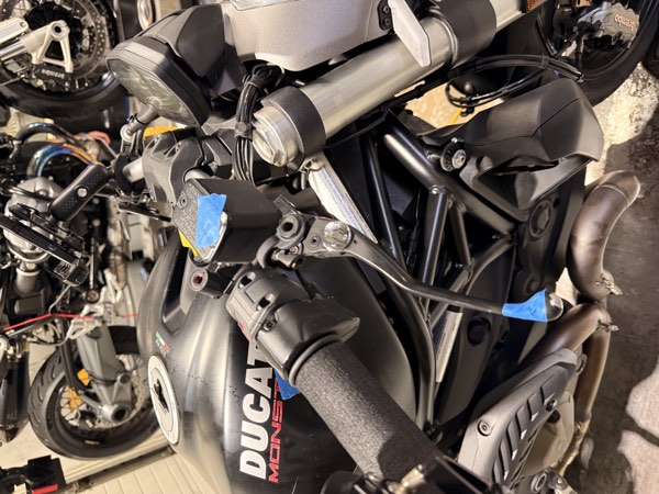Right-side controls and master cylinder with blue tape