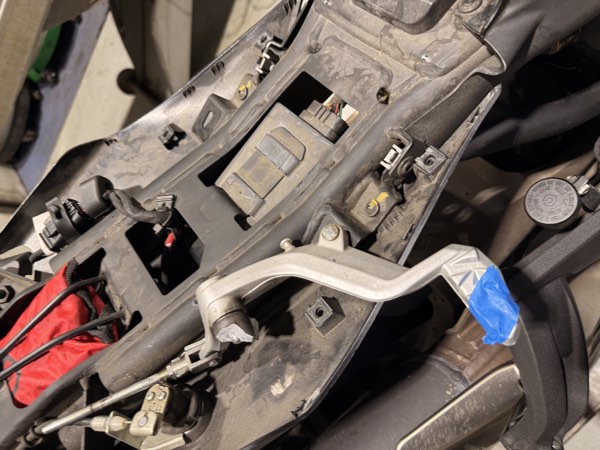 Tail and subframe of the Ducati during teardown